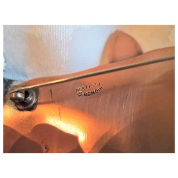 Golden Yellow Renoir Matisse "Etude" Music Treble G- Clef Note Copper Brooch - Picture 4 of 4